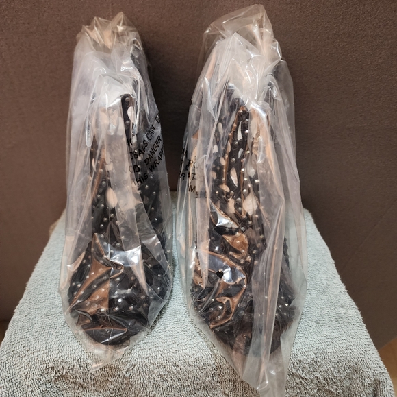 Macys Black High Heel Stappy Bootie with Zipper with Rhinestones - Picture 4 of 16